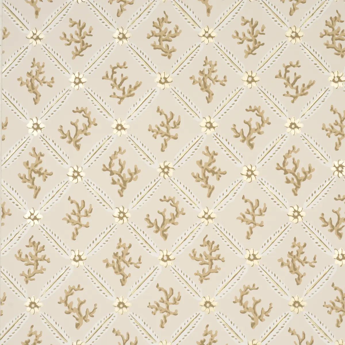 Corail Leaf Trellis - Champagne - Schumacher 5016640 Wallcovering - Schumacher Wallpaper