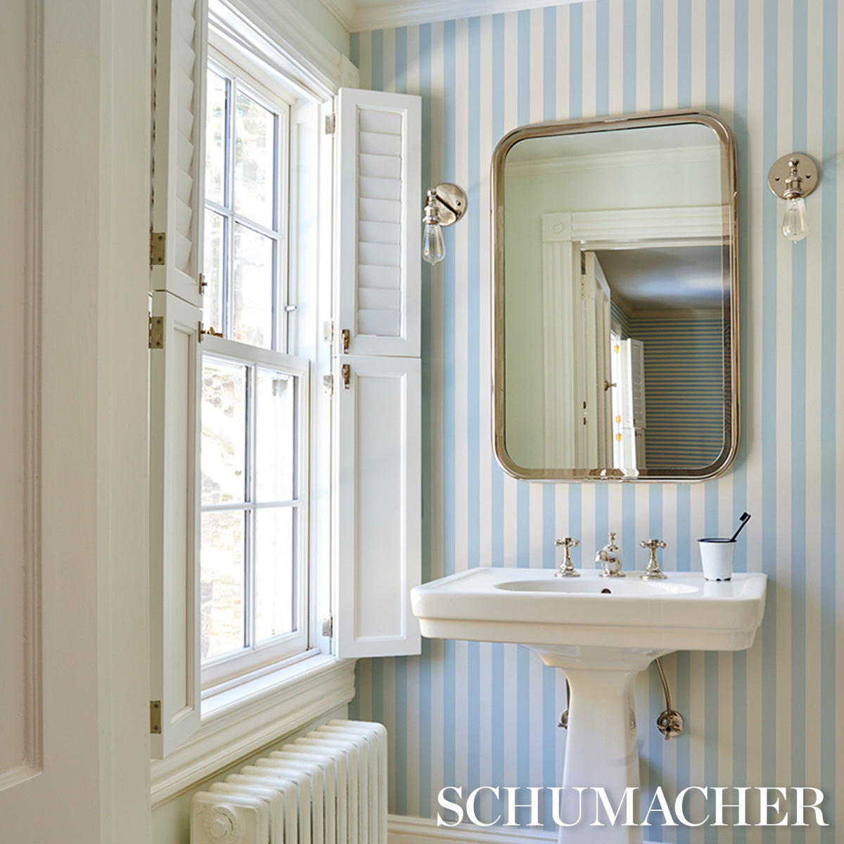 Emma Stripe - Ice - Schumacher 5017225 Wallpaper - Schumacher Wallpaper