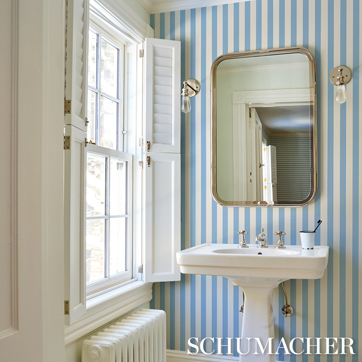 Emma Stripe - Delft - Schumacher 5017226 Wallpaper - Schumacher Wallpaper