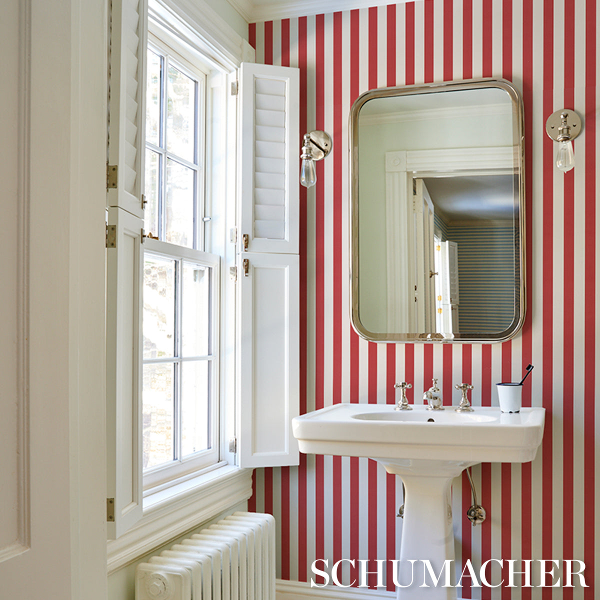 Emma Stripe - Red - Schumacher 5017227 Wallpaper - Schumacher Wallpaper