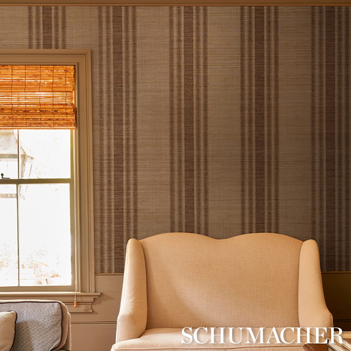 CASSIA-SILK-STRIPE-WALLCOVERING-WALNUT-SCHUMACHER-5017451 - Schumacher Wallpaper