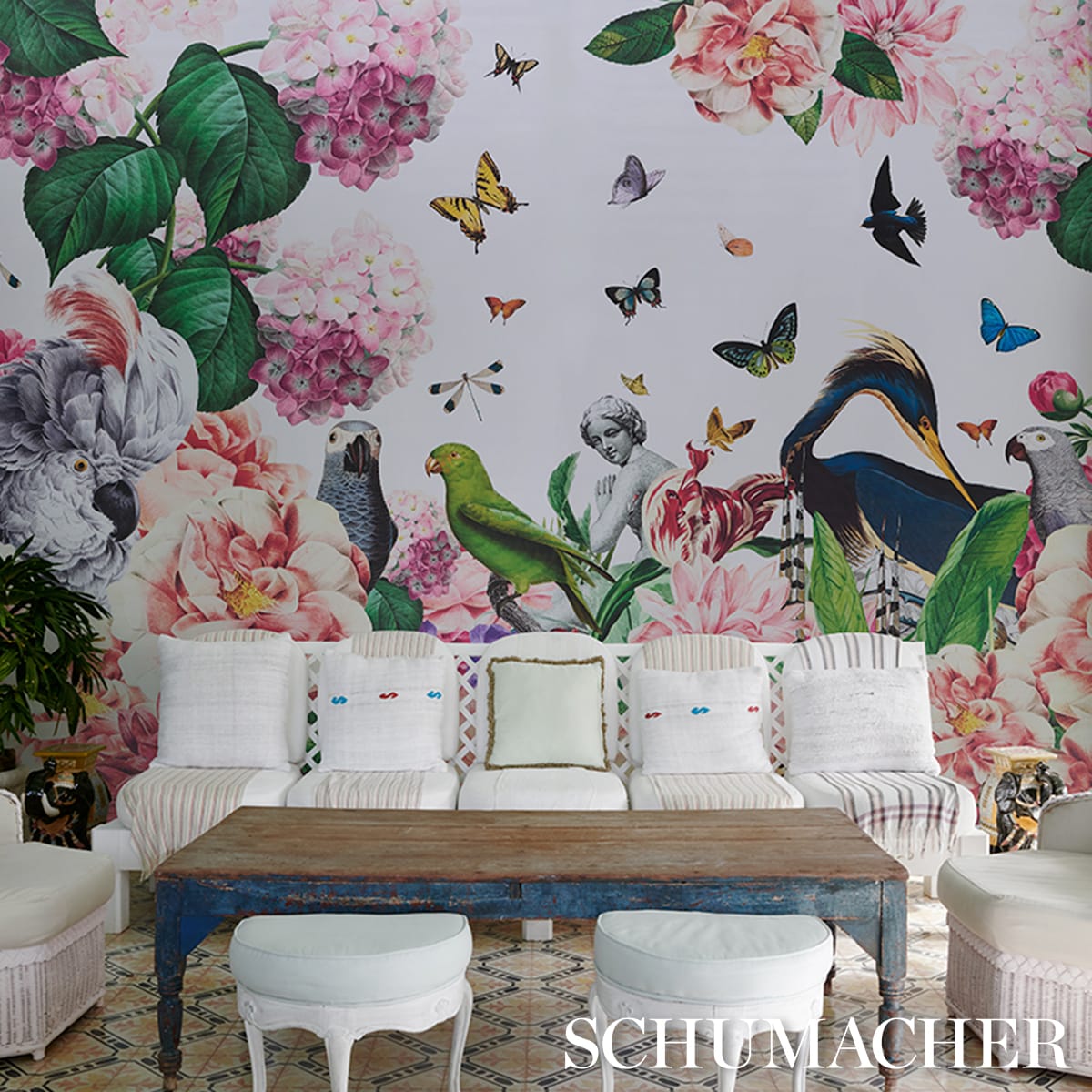 FLORES-PARADISI-4-PANEL-SET-ROSE-PEONY-SCHUMACHER-5017560 - Schumacher Wallpaper