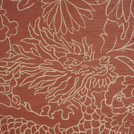 Chiang Mai Dragon Silhouette Raffia - Terracotta - Schumacher 5017620 Wallpaper - Schumacher Wallpaper