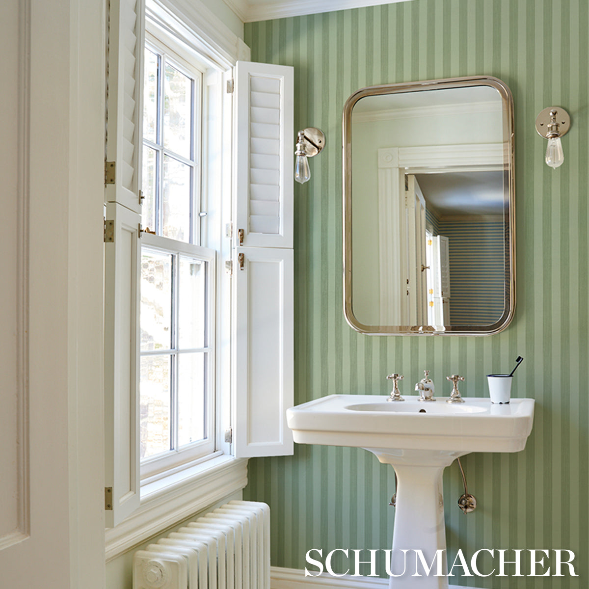 EDWIN-STRIPE-MEDIUM-SAGE-SCHUMACHER-5017640 - Schumacher Wallpaper