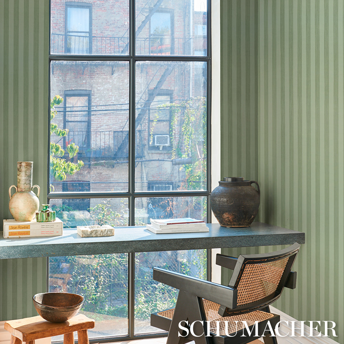 EDWIN-STRIPE-MEDIUM-SAGE-SCHUMACHER-5017640 - Schumacher Wallpaper