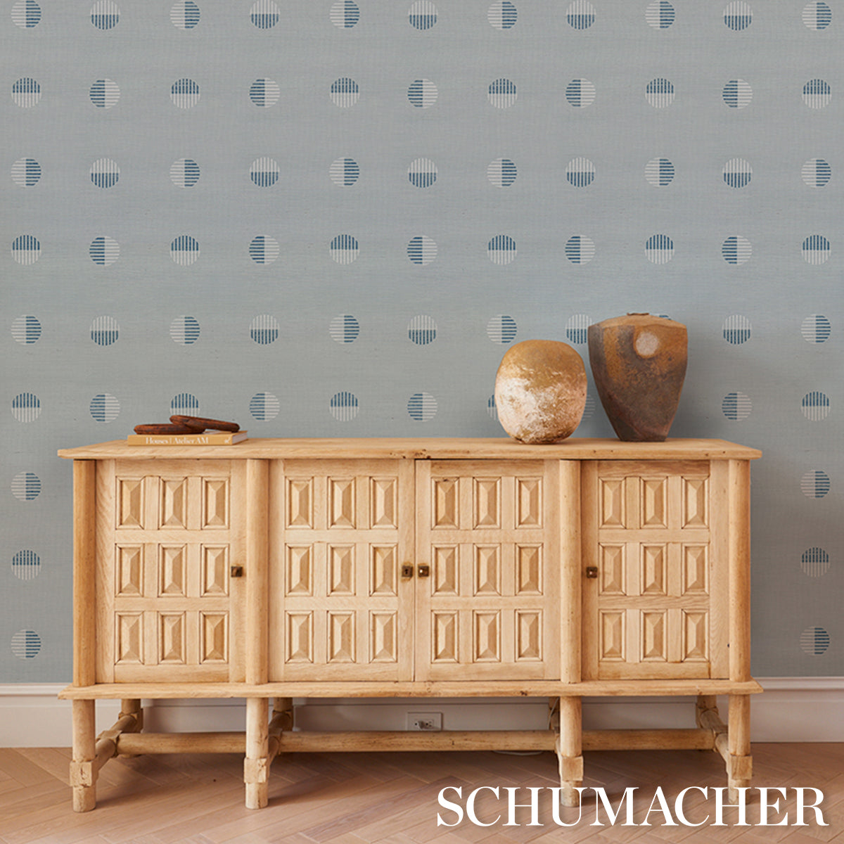 Ando Hand Blocked Sisal - Chambray - Schumacher 5017700 Wallpaper - Schumacher Wallpaper