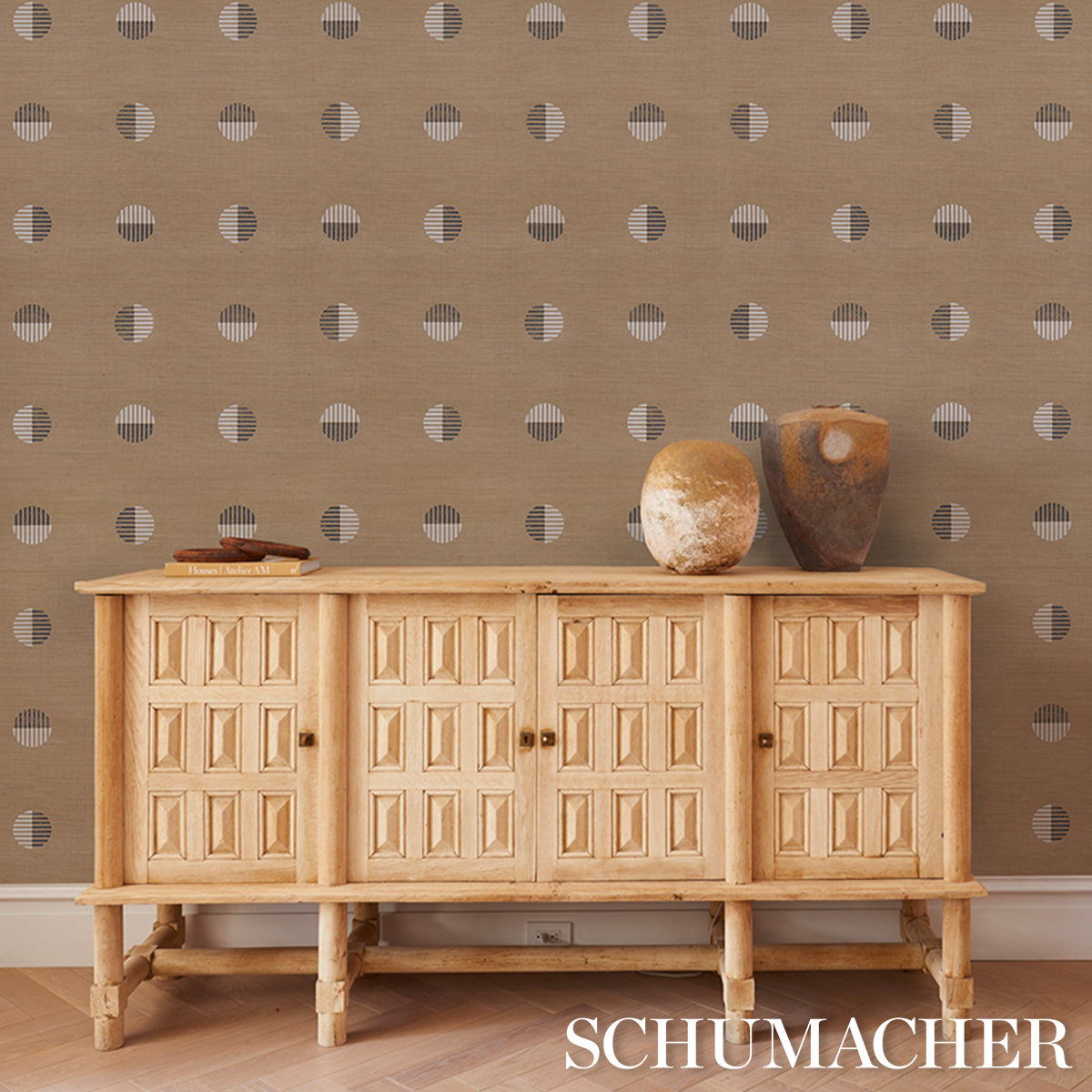 Ando Hand Blocked Sisal - Ivory & Charcoal On Natural - Schumacher 5017702 Wallpaper - Schumacher Wallpaper
