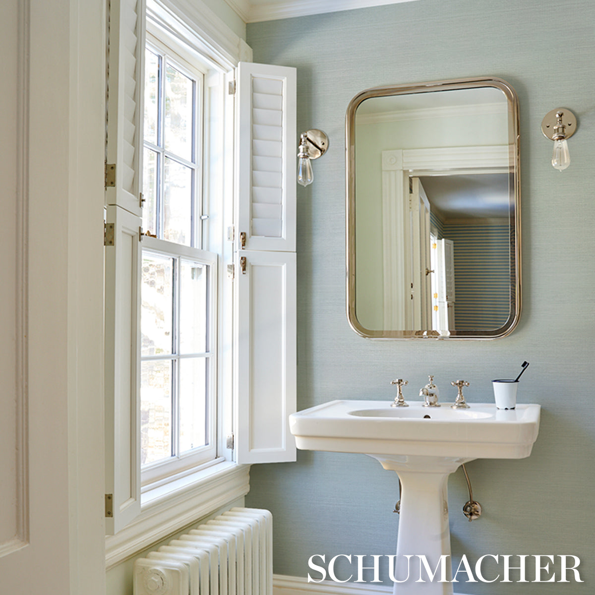 Hemp Shimmer - Sky Shimmer - Schumacher 5017772 Wallpaper - Schumacher Wallpaper