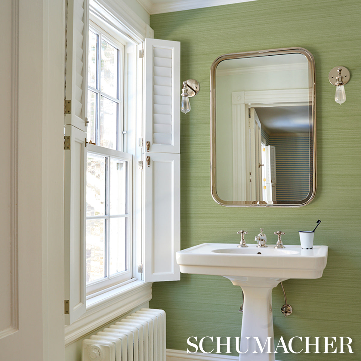 Shaded Silk - Celery - Schumacher 5017782 Wallpaper - Schumacher Wallpaper