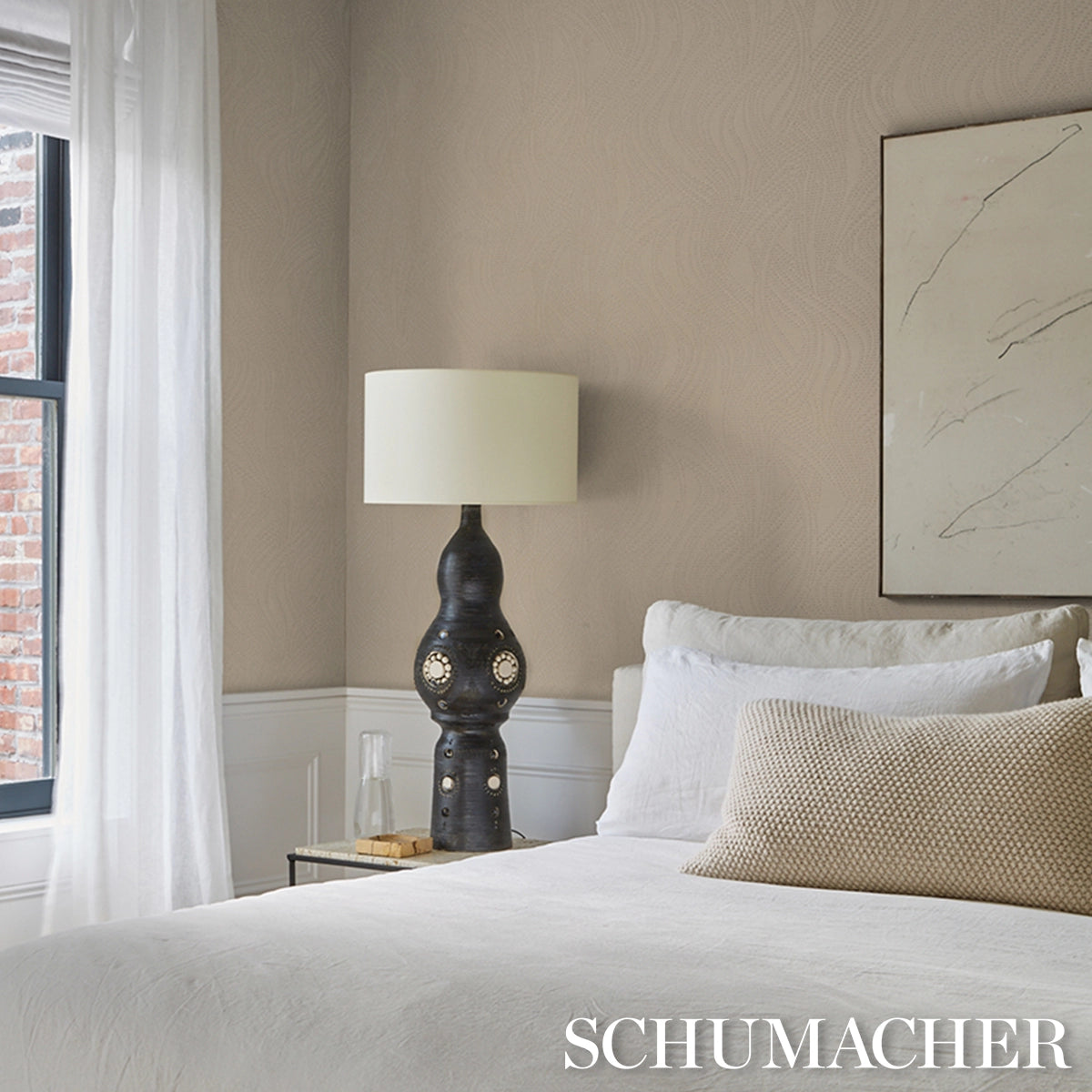 Quilted Waves Wallcovering - Dune - Schumacher 5017940 Wallcovering