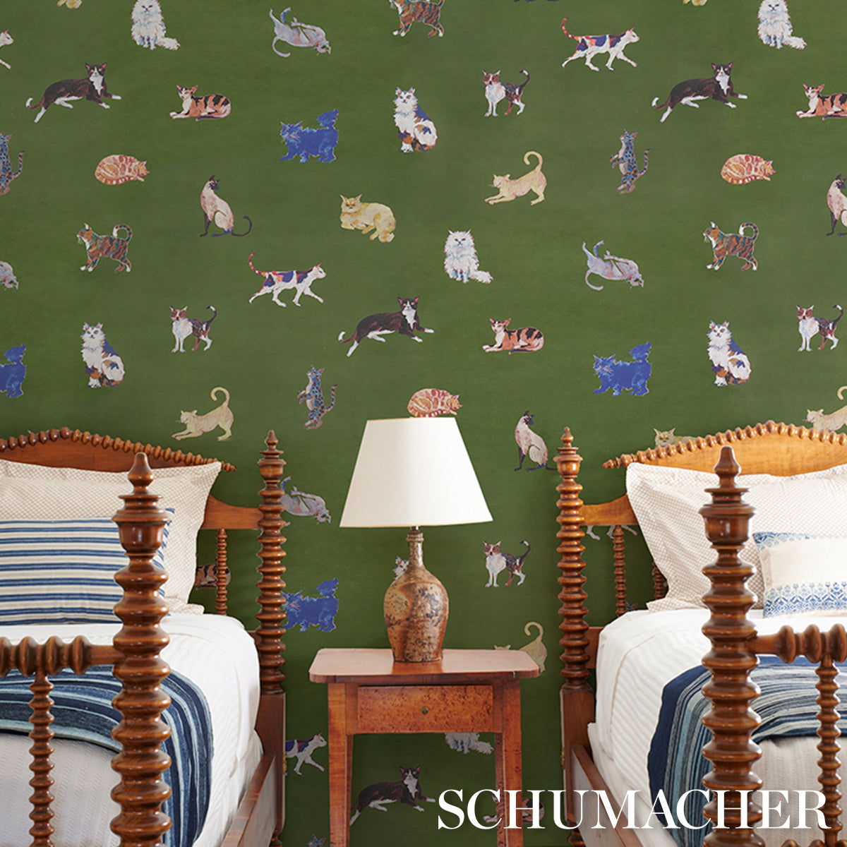 Cats - Green - Schumacher 5018070 Wallpaper - Schumacher Wallpaper