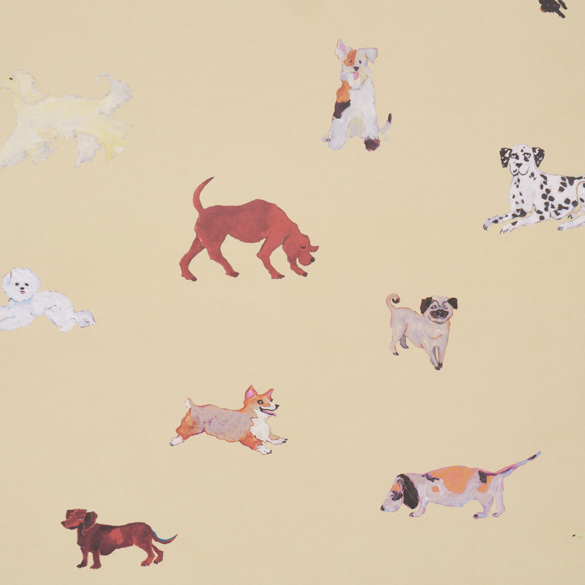 Dogs - Butter - Schumacher 5018080 Wallpaper - Schumacher Wallpaper