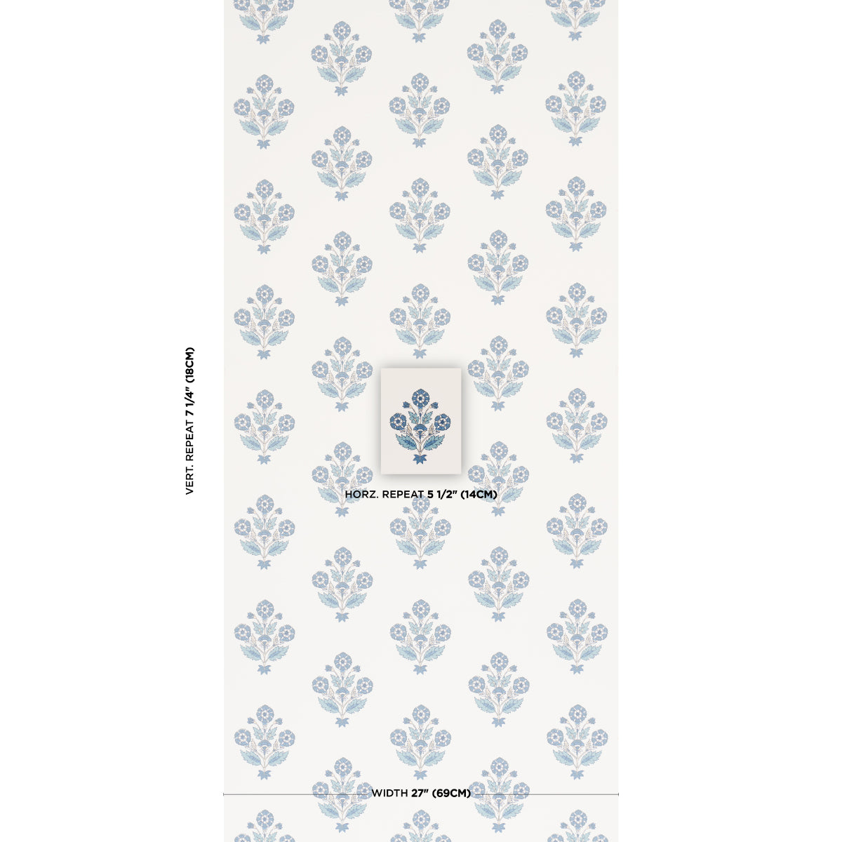 Dalila Hand-Screen Print - Blue - Schumacher 5018090 Wallpaper - Schumacher Wallpaper