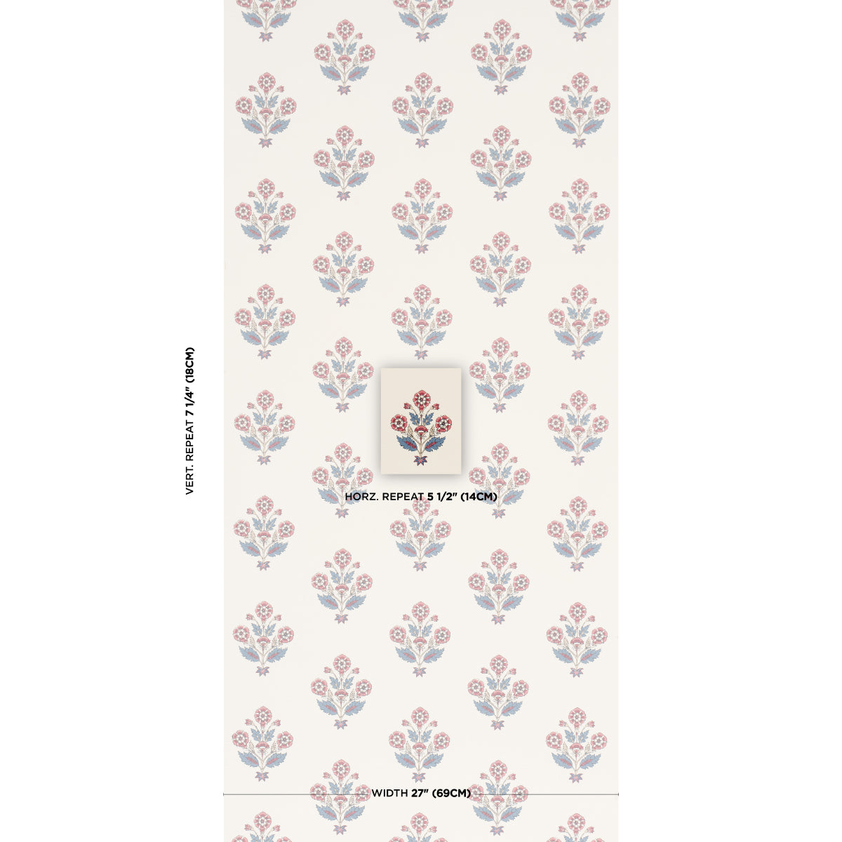 Dalila Hand-Screen Print - Red & Blue - Schumacher 5018091 Wallpaper - Schumacher Wallpaper