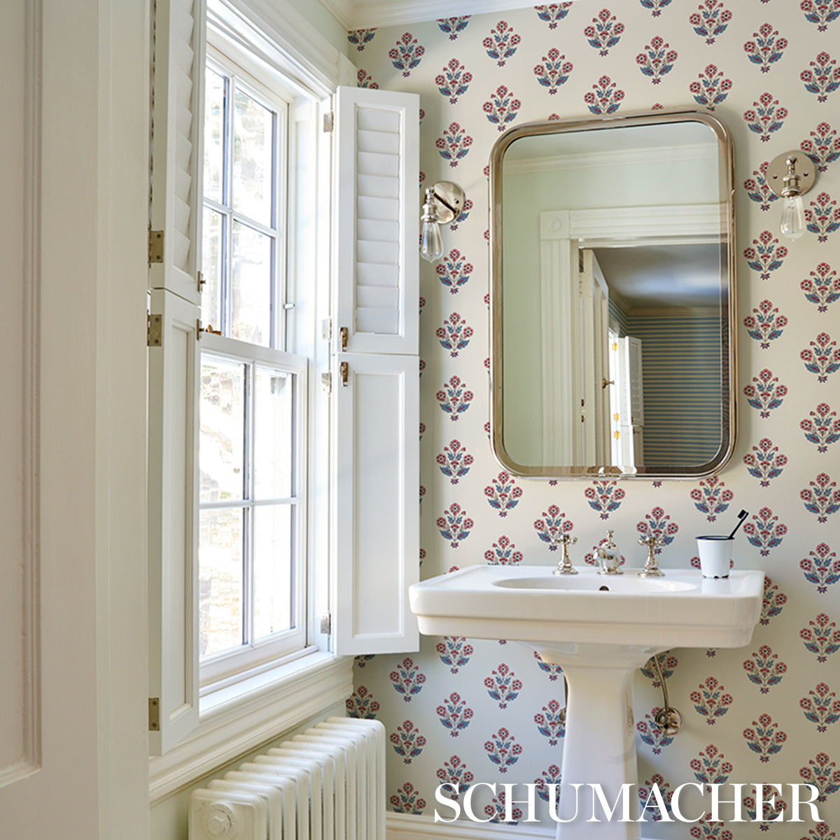 Dalila Hand-Screen Print - Red & Blue - Schumacher 5018091 Wallpaper - Schumacher Wallpaper