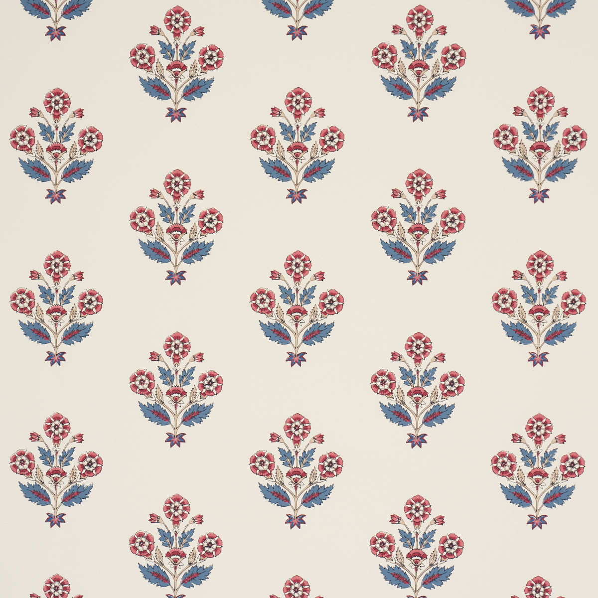 Dalila Hand-Screen Print - Red & Blue - Schumacher 5018091 Wallpaper - Schumacher Wallpaper