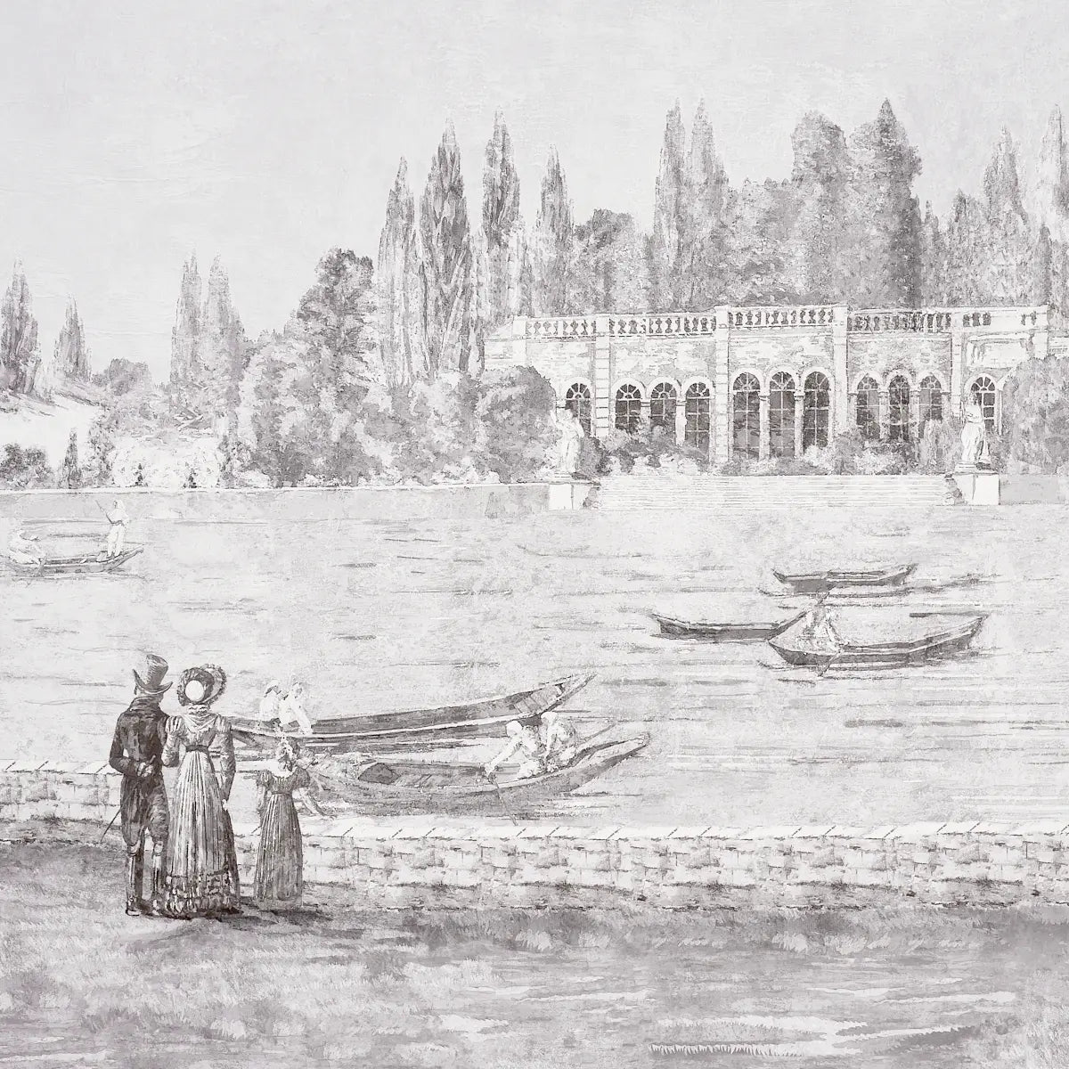 Promenade 4 Panel Set - Grisaille - Schumacher 5018121 Wallcovering