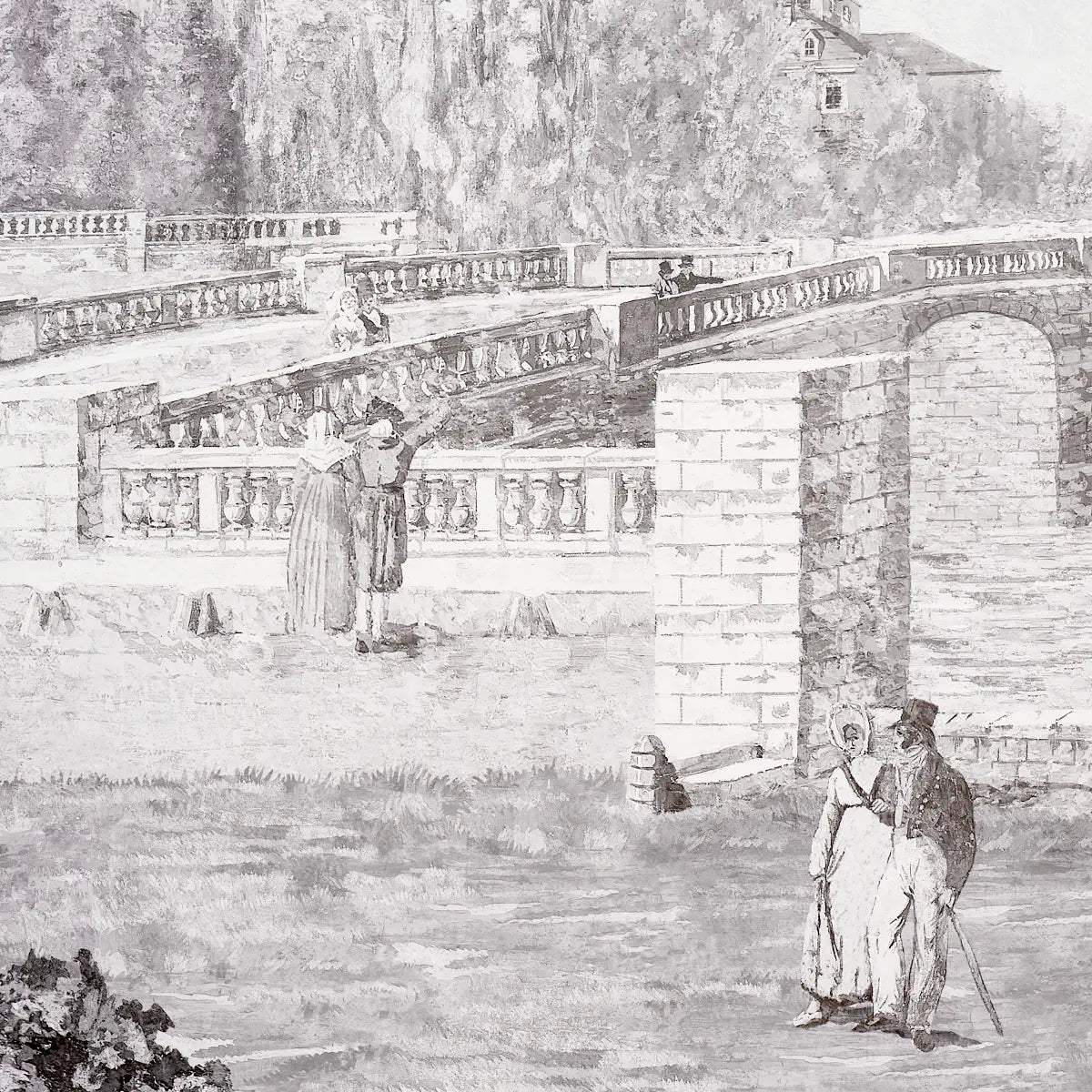 Promenade 4 Panel Set - Grisaille - Schumacher 5018121 Wallcovering