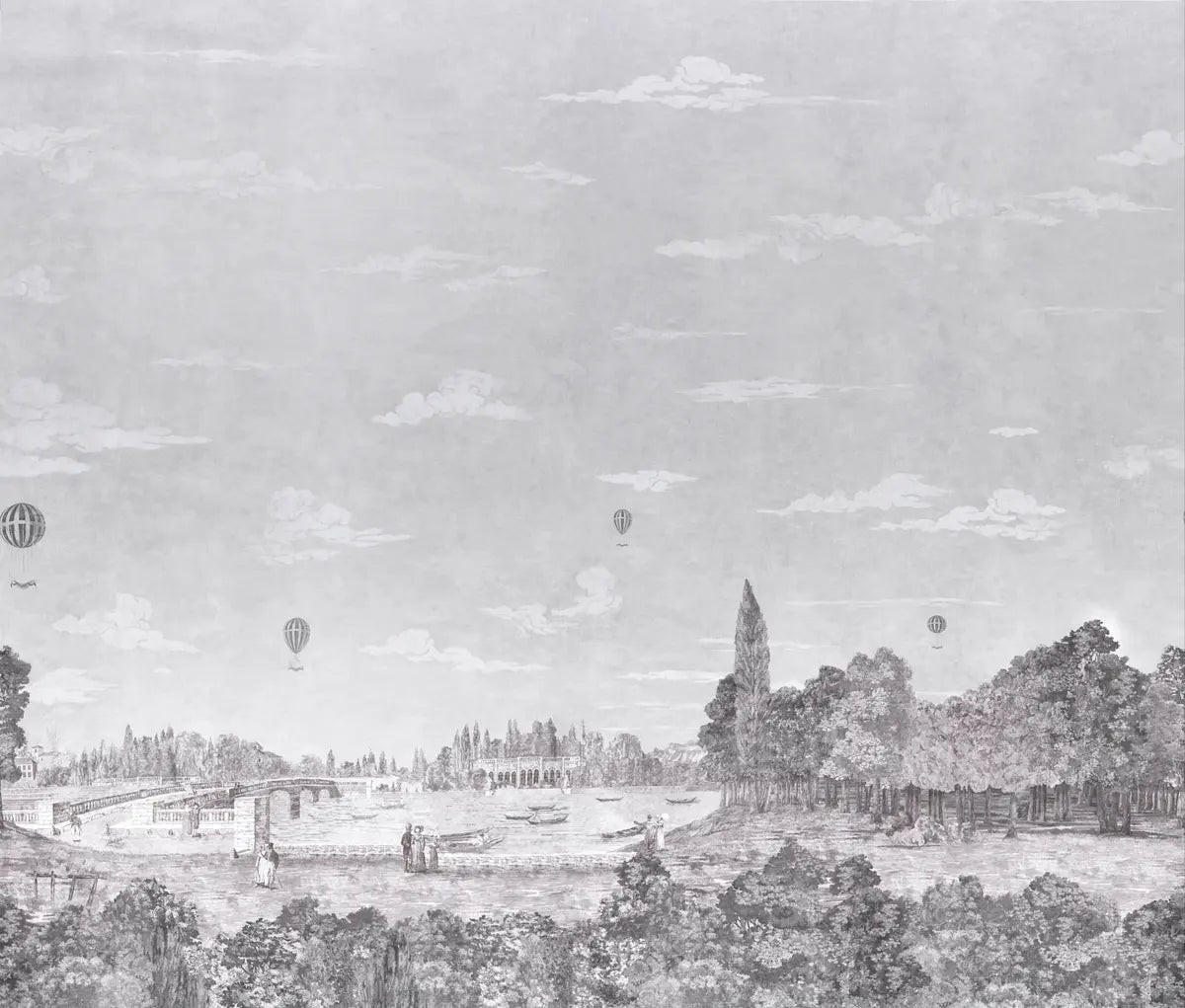 Promenade 4 Panel Set - Grisaille - Schumacher 5018121 Wallcovering