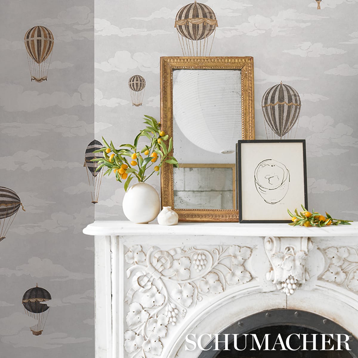 UP-UP-AND-AWAY-GRISAILLE-SCHUMACHER-5018130 - Schumacher Wallpaper