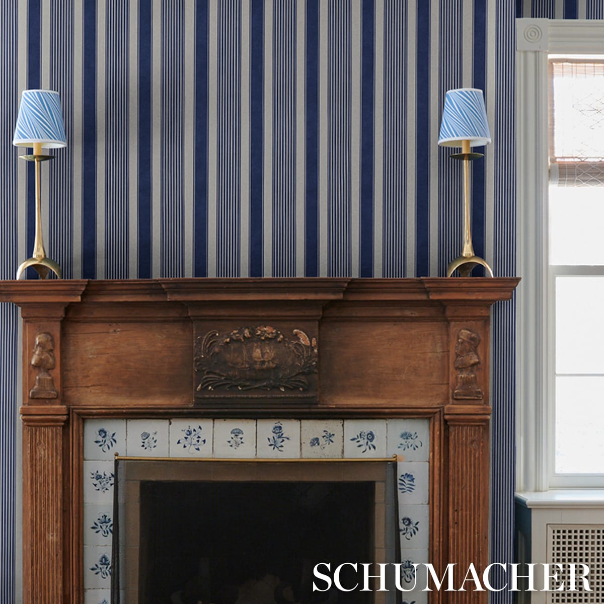SUMMERVILLE-STRIPE-INDIGO-SCHUMACHER-5018141 - Schumacher Wallpaper