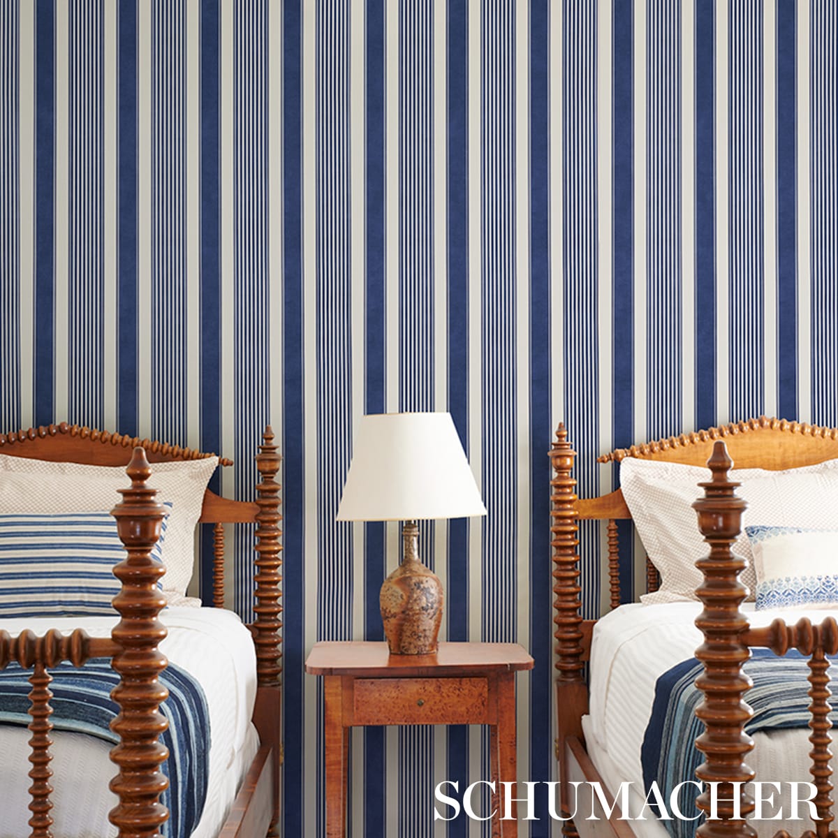 SUMMERVILLE-STRIPE-INDIGO-SCHUMACHER-5018141 - Schumacher Wallpaper