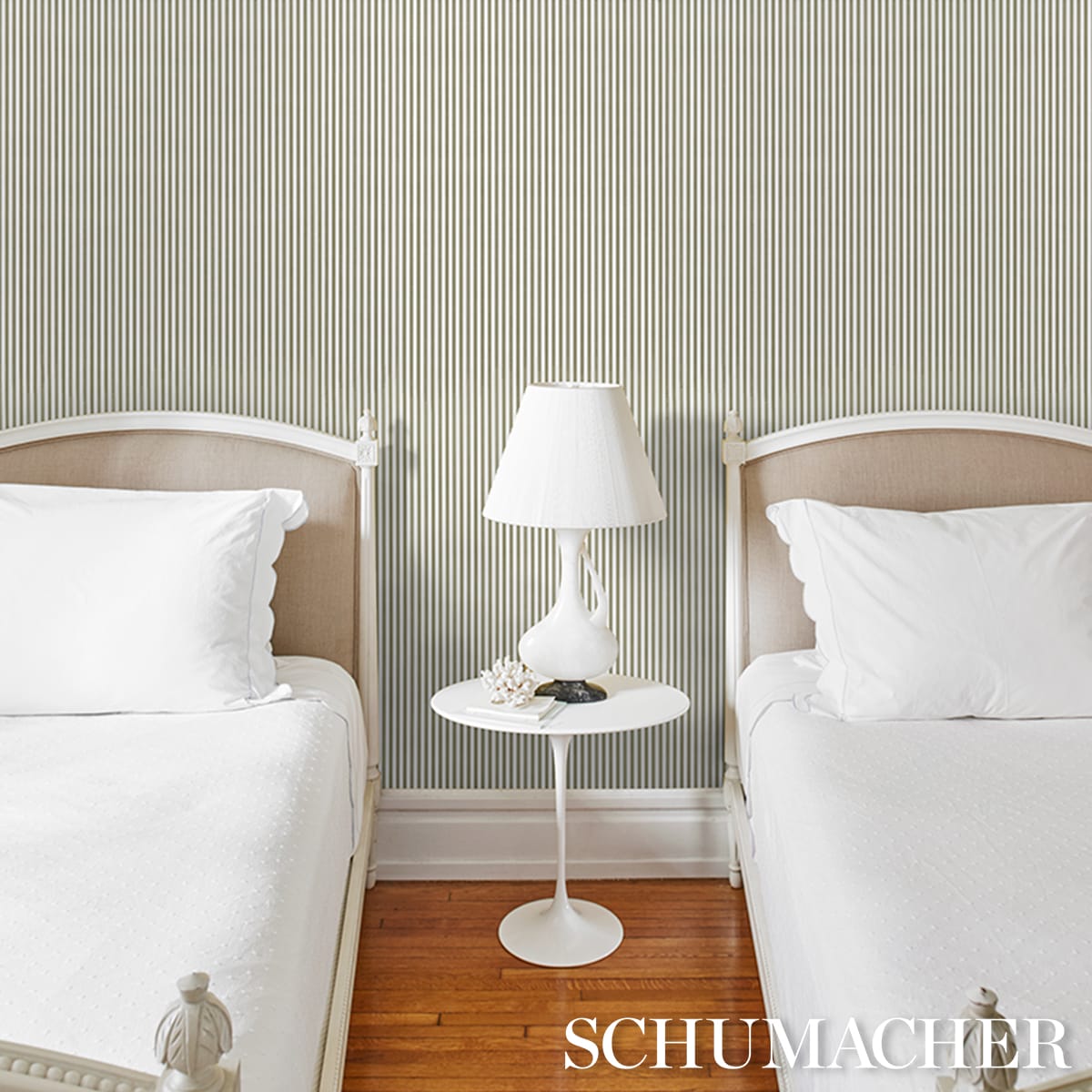 MATHIS-TICKING-STRIPE-LEAF-SCHUMACHER-5018203 - Schumacher Wallpaper