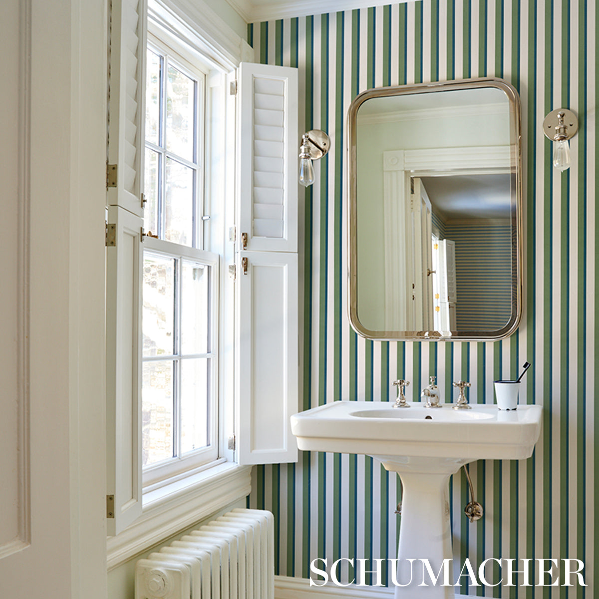 RIGSBY-STRIPE-PEACOCK-SCHUMACHER-5018220 - Schumacher Wallpaper