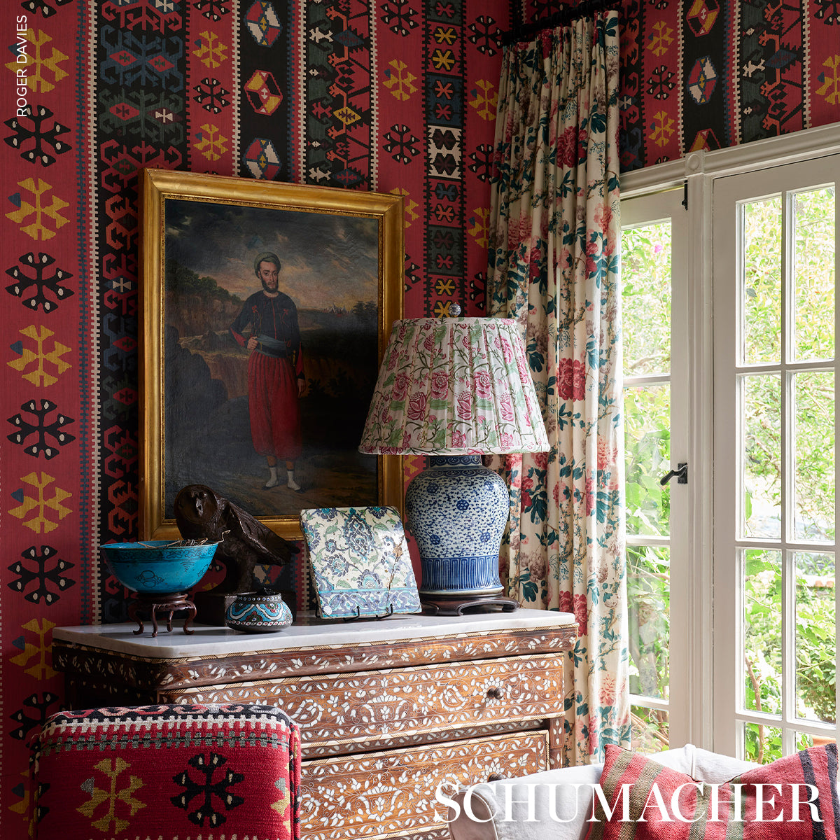 Sahane - Pomegranate Red - Schumacher 5018320 Wallpaper - Schumacher Wallpaper
