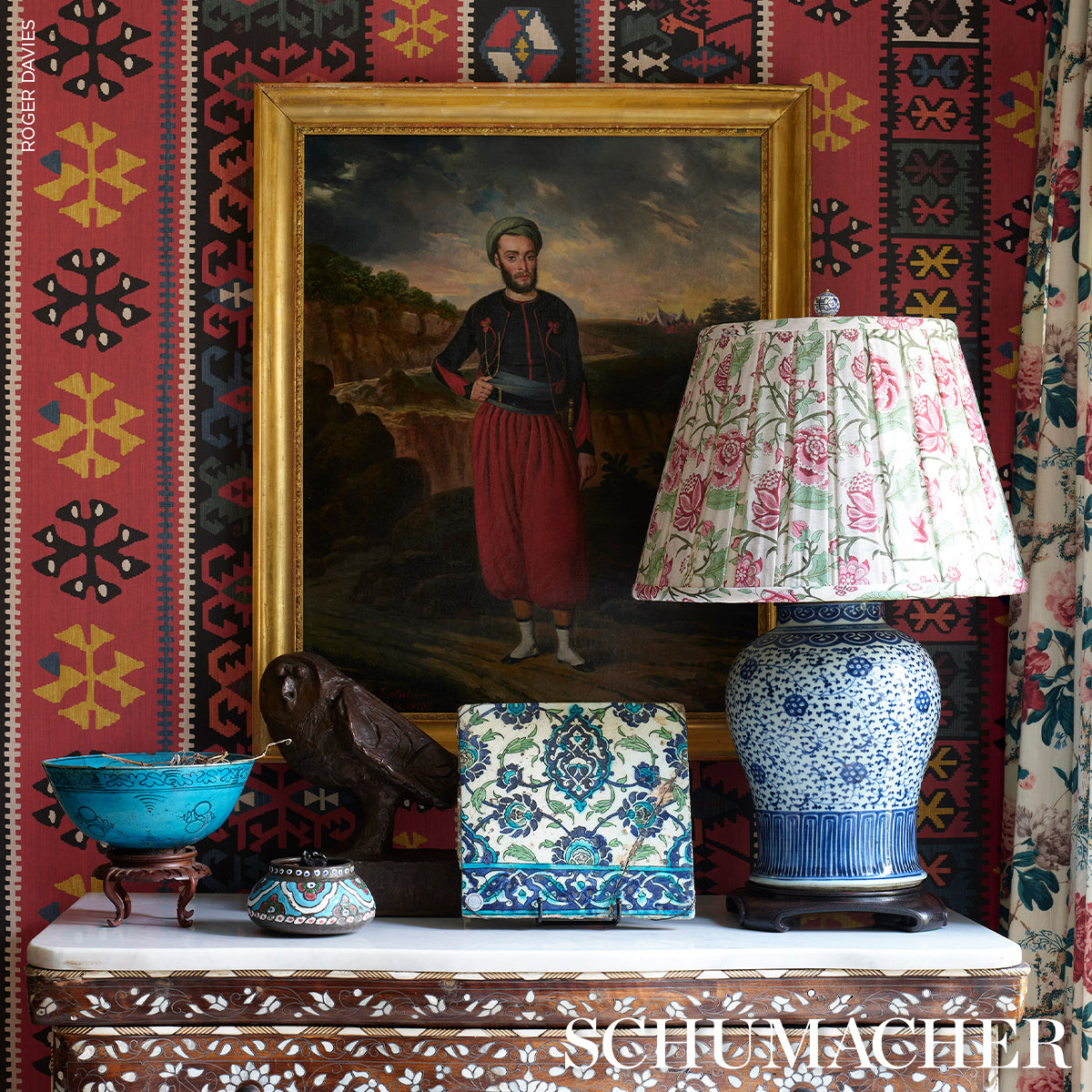 Sahane - Pomegranate Red - Schumacher 5018320 Wallpaper - Schumacher Wallpaper