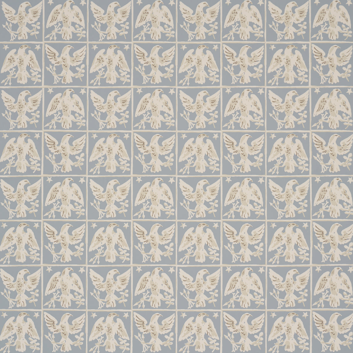 Barton'S Eagle Hand Print - Blue - Schumacher 5018402 Wallpaper