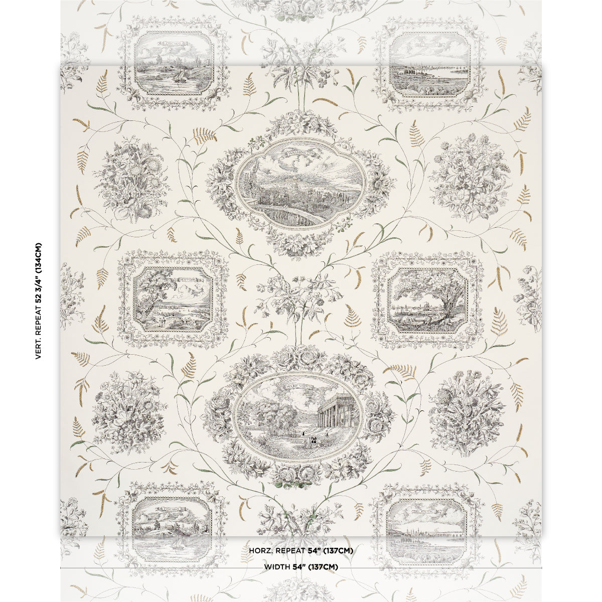 Century Scenic Toile - Black - Schumacher 5018410 Wallpaper - Schumacher Wallpaper
