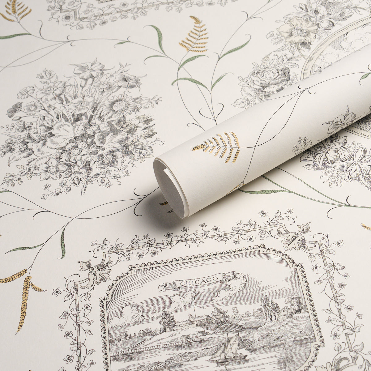 Century Scenic Toile - Black - Schumacher 5018410 Wallpaper - Schumacher Wallpaper