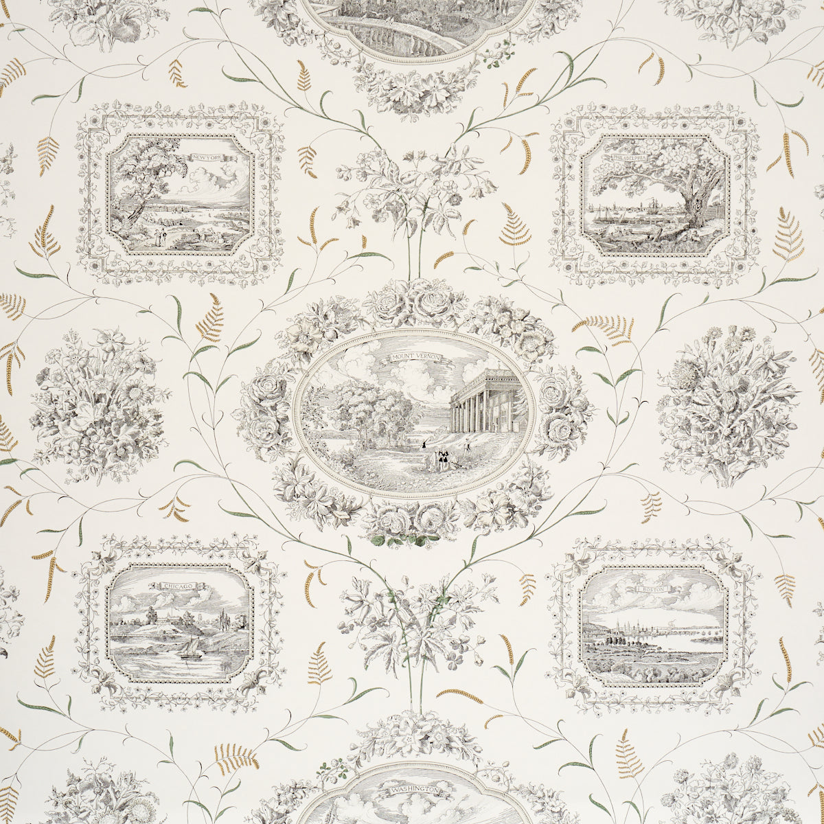 Century Scenic Toile - Black - Schumacher 5018410 Wallpaper - Schumacher Wallpaper