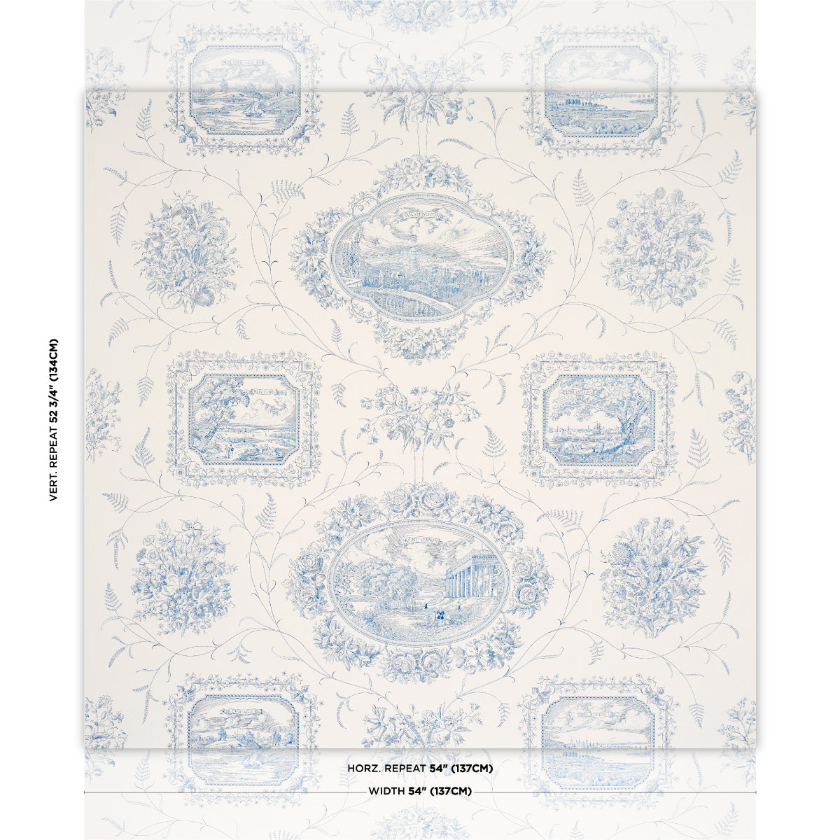 Century Scenic Toile - Blue - Schumacher 5018411 Wallpaper - Schumacher Wallpaper