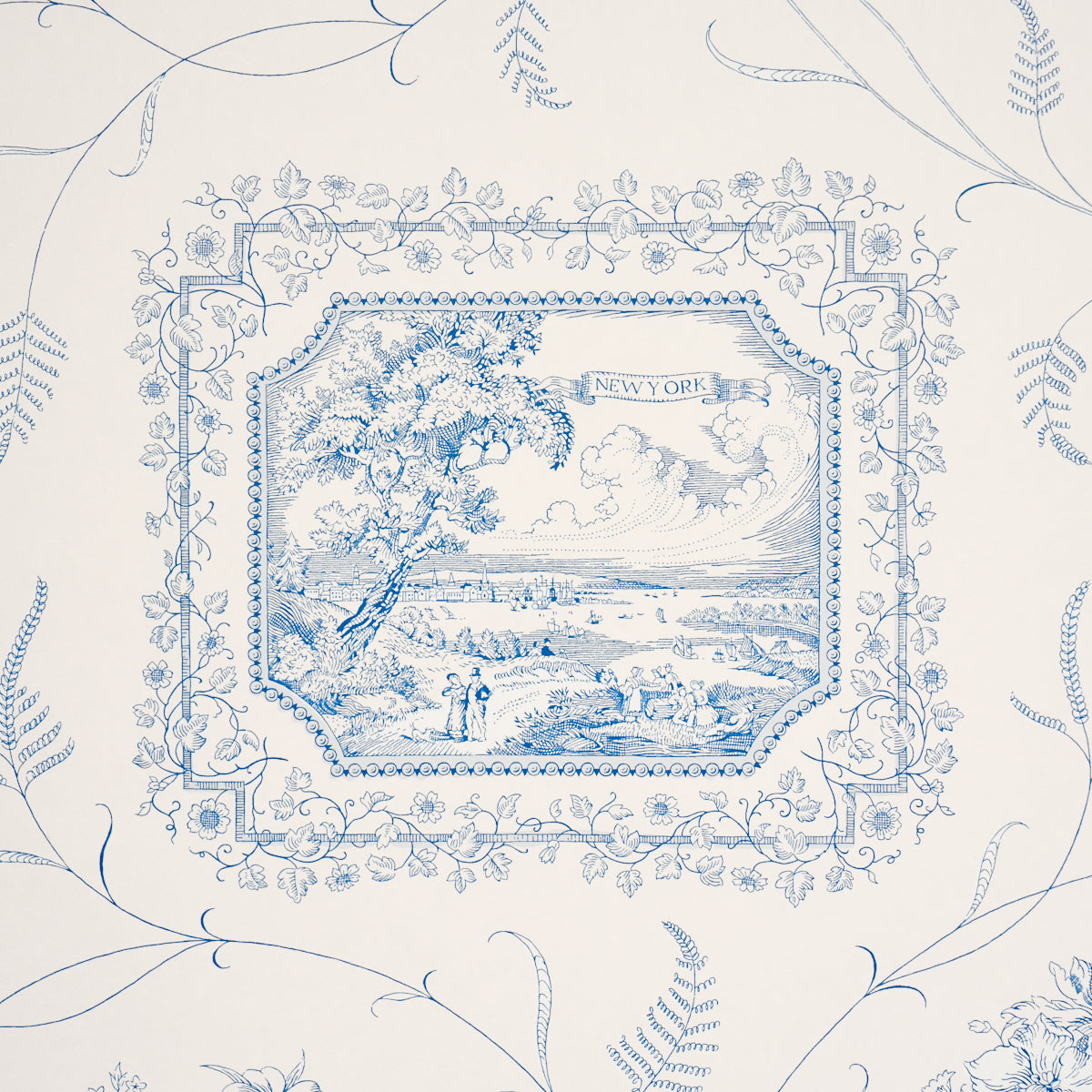 Century Scenic Toile - Blue - Schumacher 5018411 Wallpaper - Schumacher Wallpaper