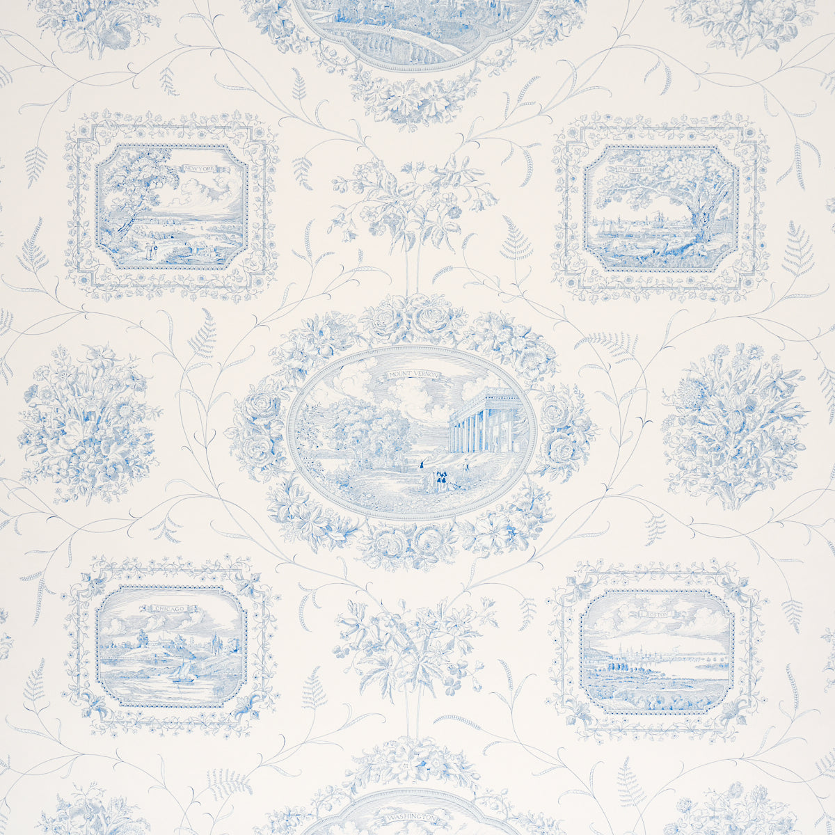 Century Scenic Toile - Blue - Schumacher 5018411 Wallpaper - Schumacher Wallpaper