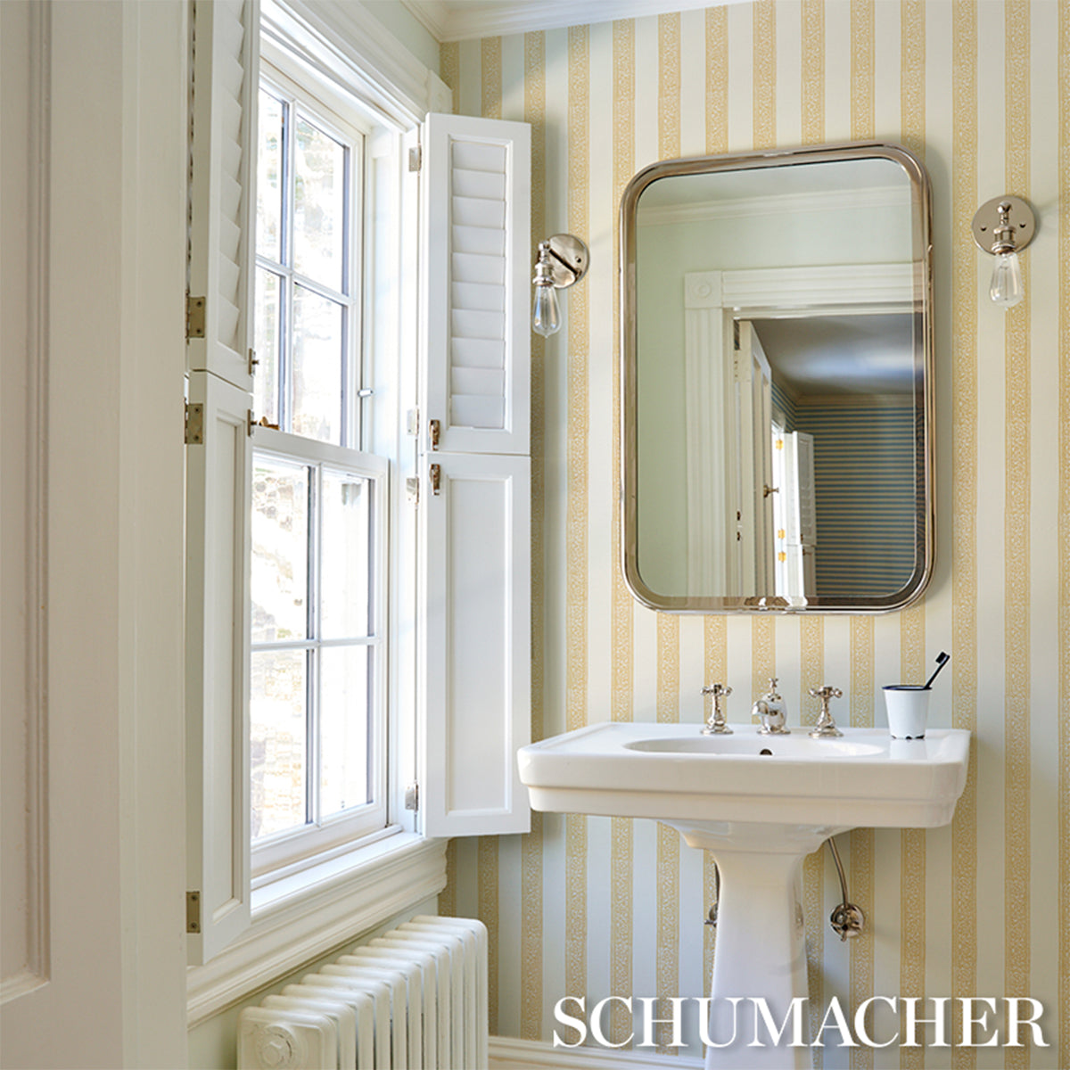 Schumacher Mahdavi Stripe wallpaper in Yellow, 5018451 — view 5 - Schumacher Wallpaper