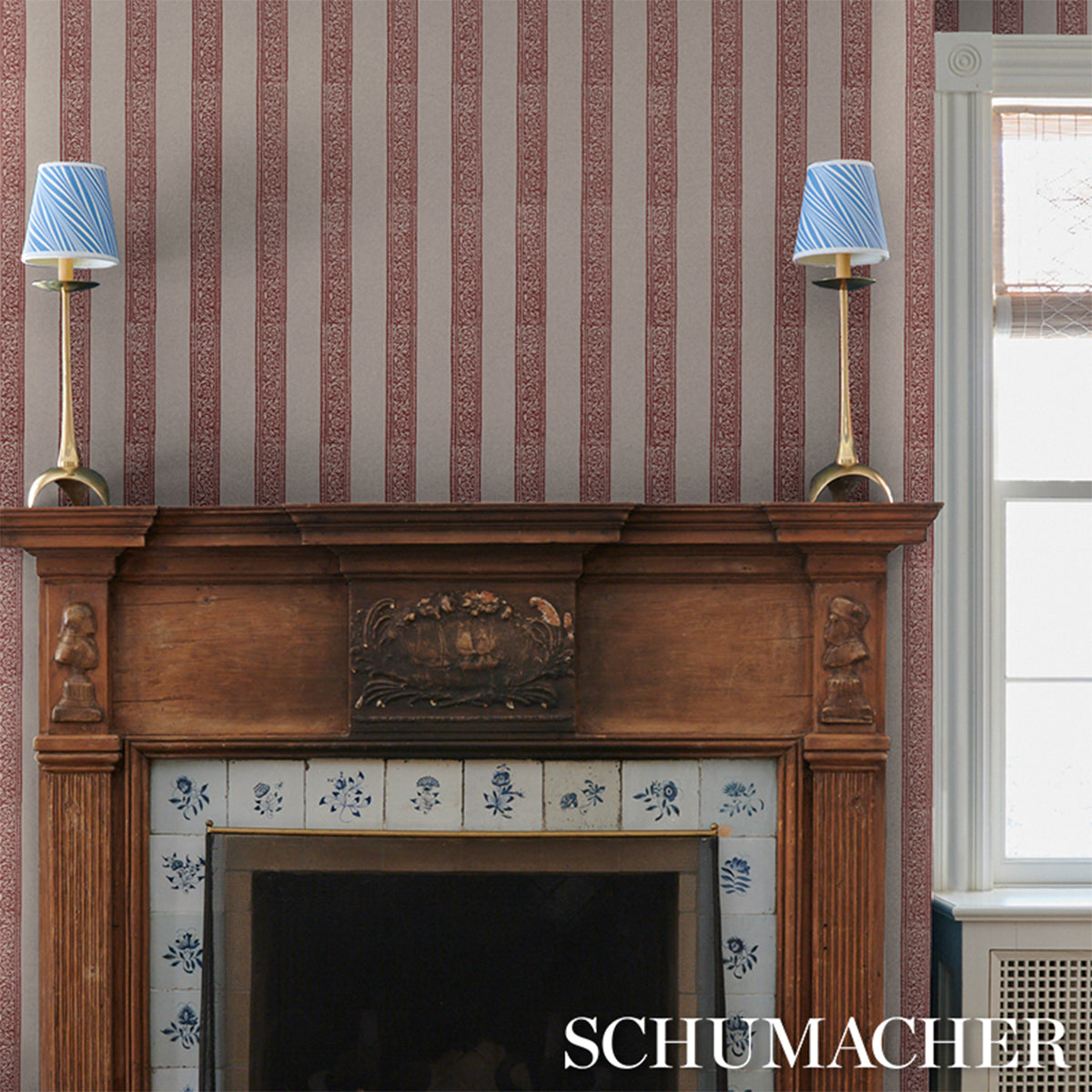 Schumacher Mahdavi Stripe wallpaper in Red, 5018452 — view 5 - Schumacher Wallpaper