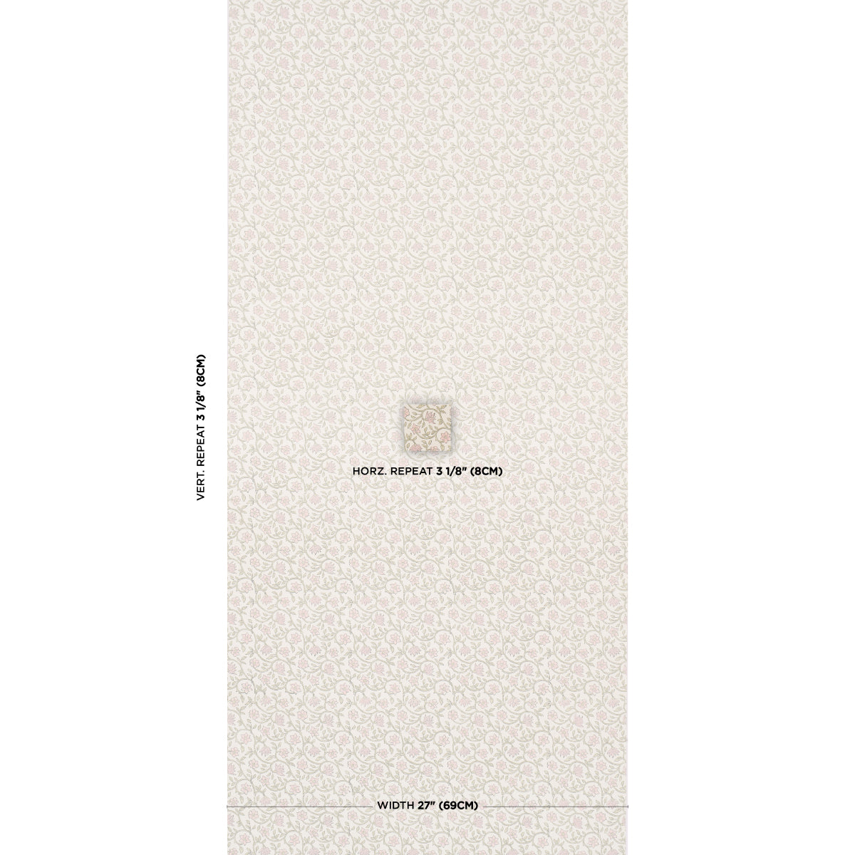 Schumacher Malaya Hand-Block Print wallpaper in Petal, 5018460 — view 2 - Schumacher Wallpaper