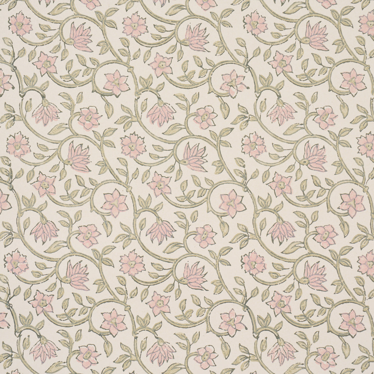 Schumacher Malaya Hand-Block Print wallpaper in Petal, 5018460 — view 3 - Schumacher Wallpaper