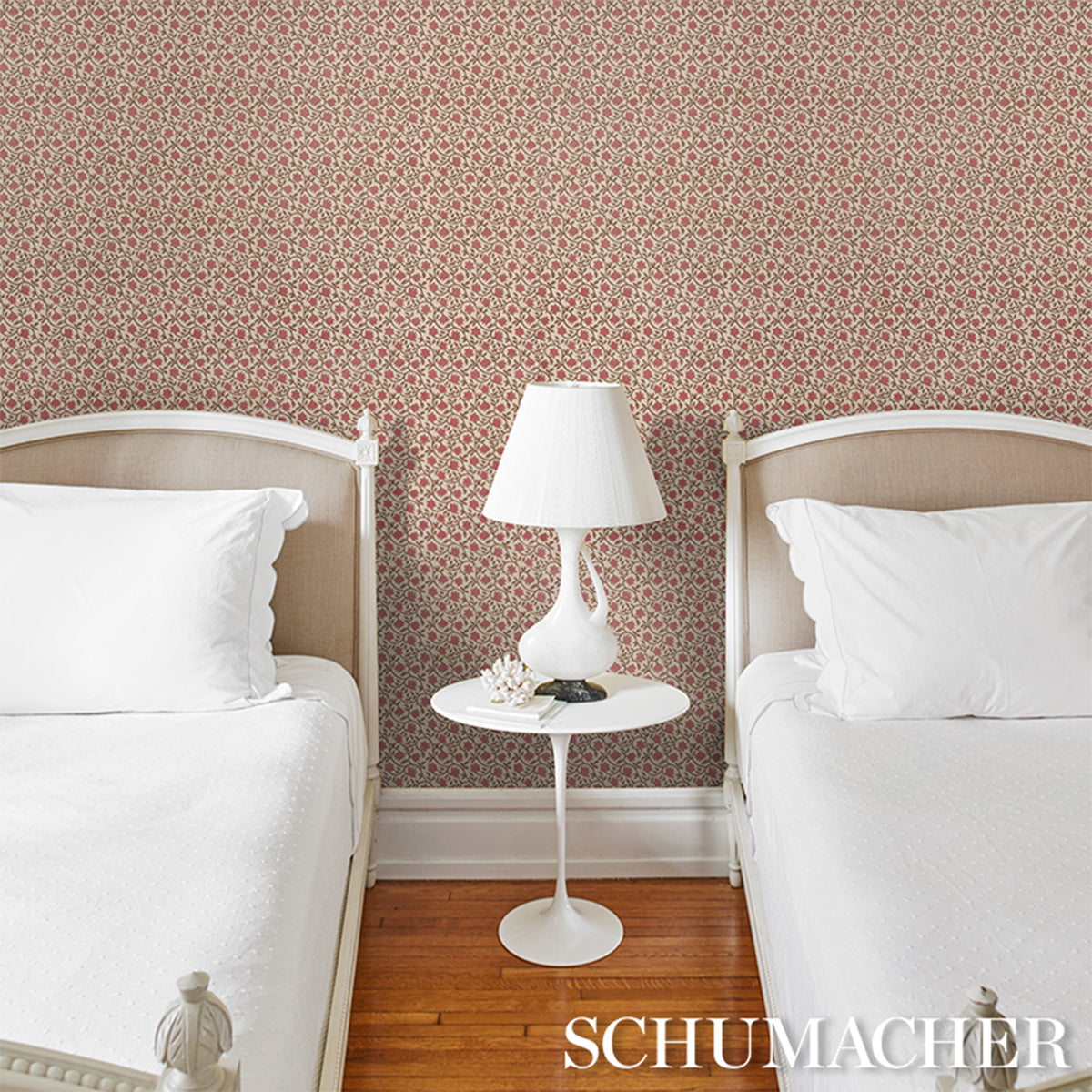 Schumacher Malaya Hand-Block Print wallpaper in Red, 5018462 — view 5 - Schumacher Wallpaper