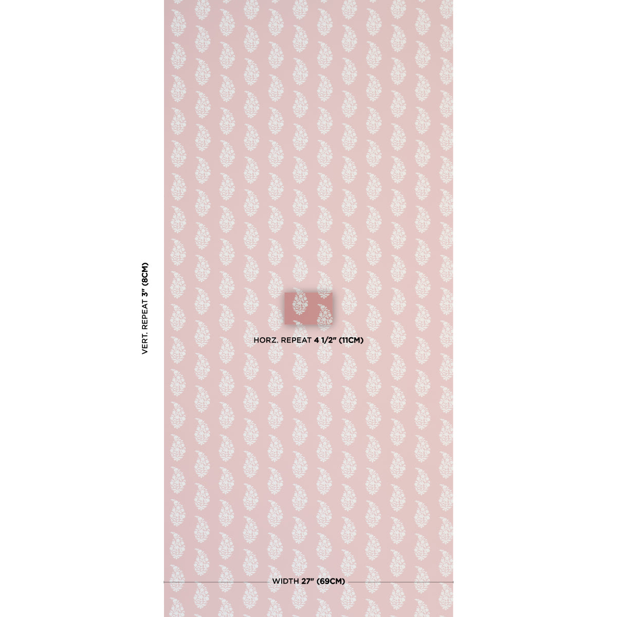 Schumacher Kaia Paisley wallpaper in Pink, 5018490 — view 2 - Schumacher Wallpaper