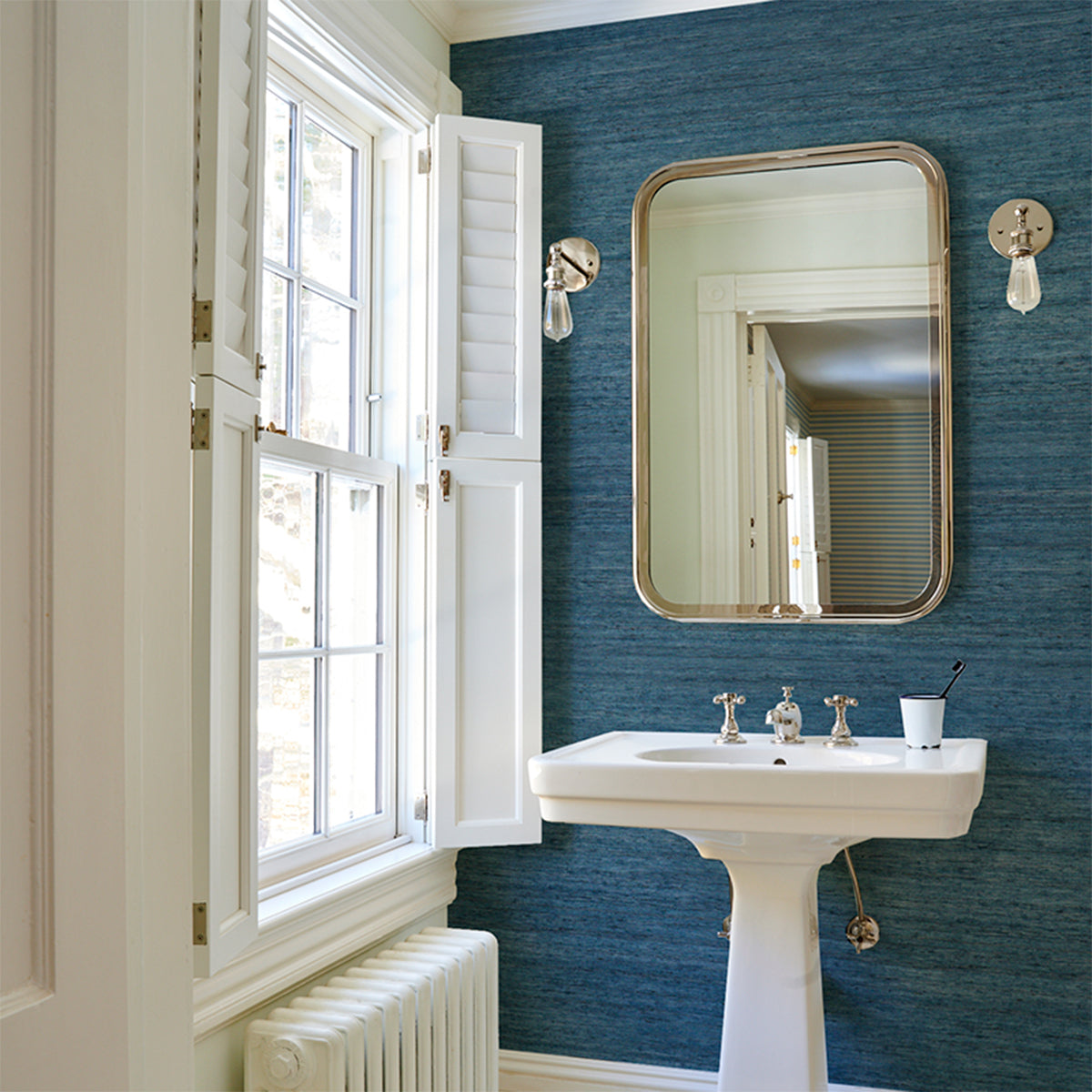 Schumacher Han Arrowroot wallpaper in Cadet, 5018514 — view 5 - Schumacher Wallpaper