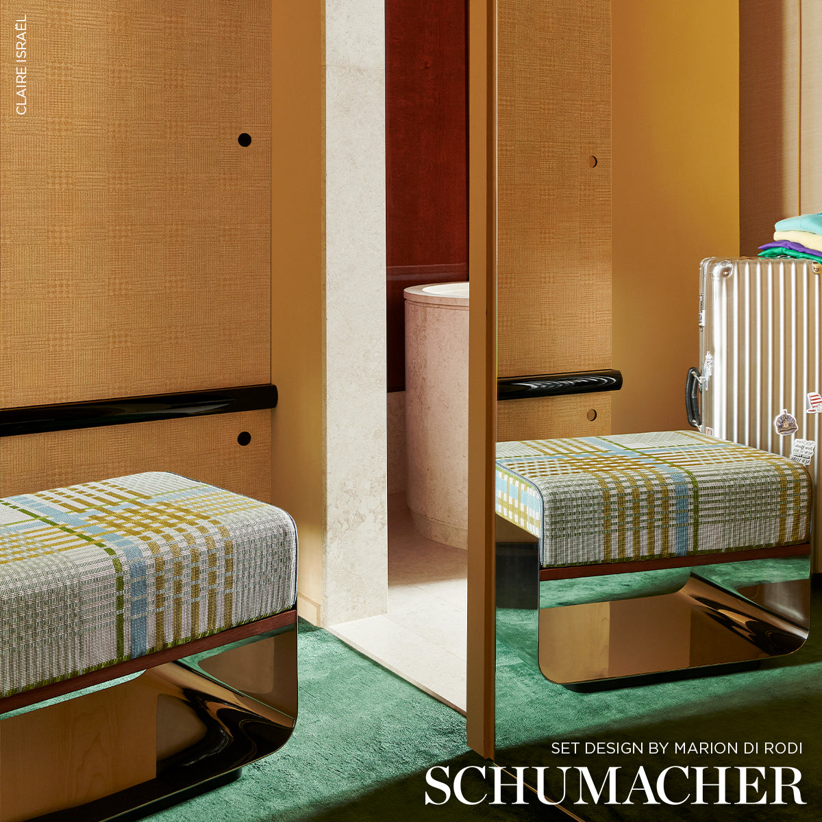 Schumacher Fuzzy Plaid wallpaper in Antique Gold, 5018580 — view 6 - Schumacher Wallpaper