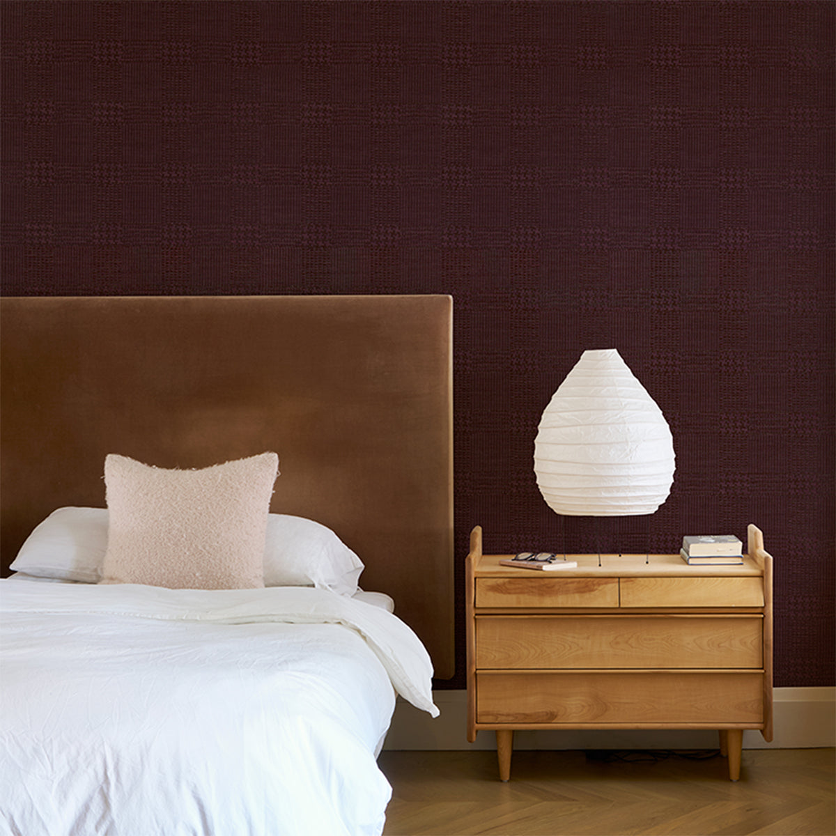 Schumacher Fuzzy Plaid wallpaper in Merlot, 5018581 — view 5 - Schumacher Wallpaper