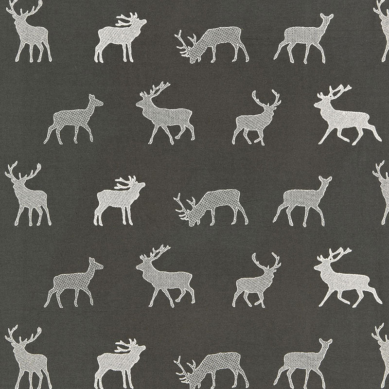 Caribou Embroidery - Charcoal - Schumacher 67160 Fabric - Schumacher Fabric
