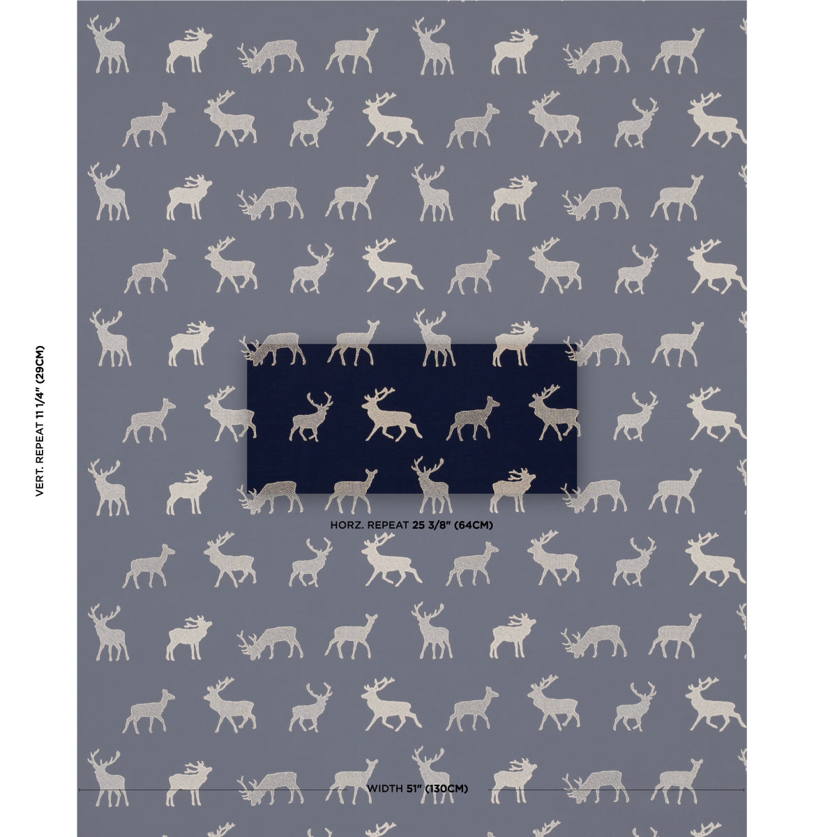 CARIBOU-EMBROIDERY-NAVY-SCHUMACHER-67162 - Schumacher Fabric