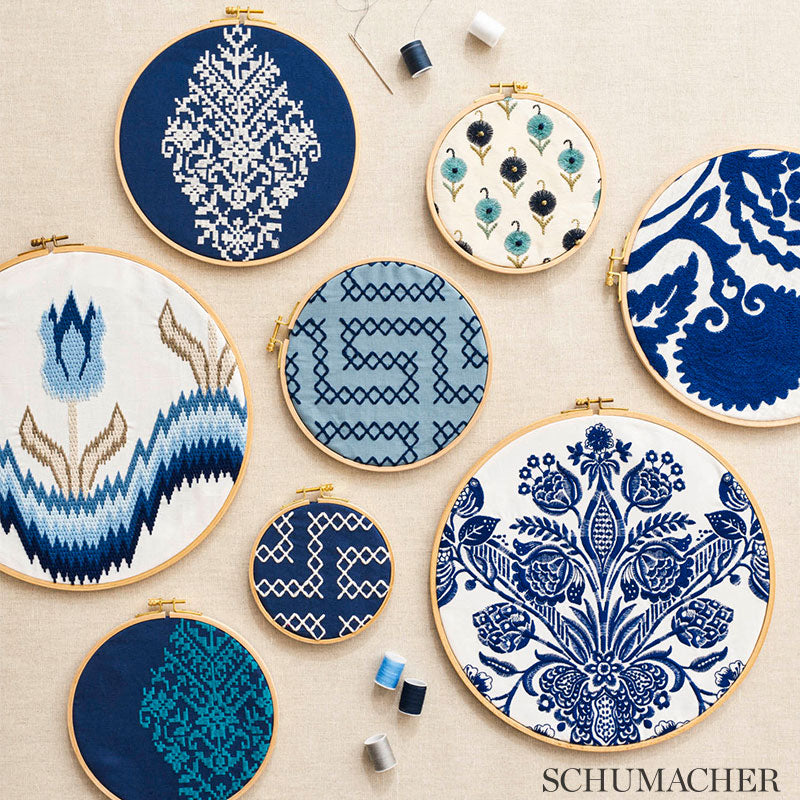 ZINDA-EMBROIDERY-NAVY-SCHUMACHER-70222 - Schumacher Fabric