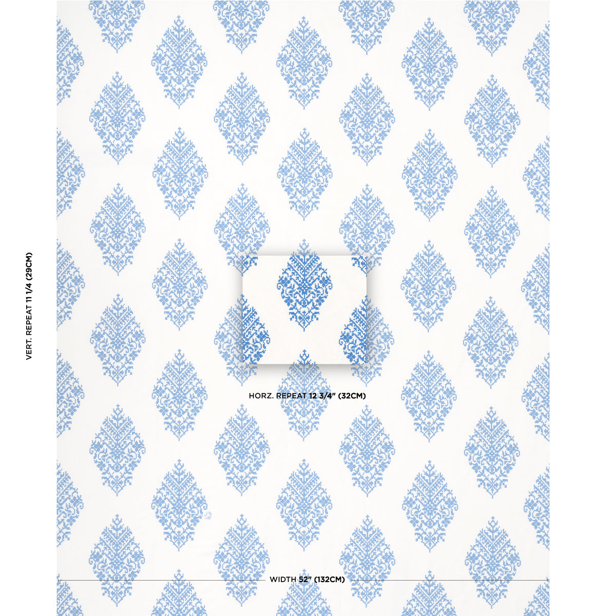 Zinda Embroidery - Blue On Ivory - Schumacher 70225 Fabric - Schumacher Tela